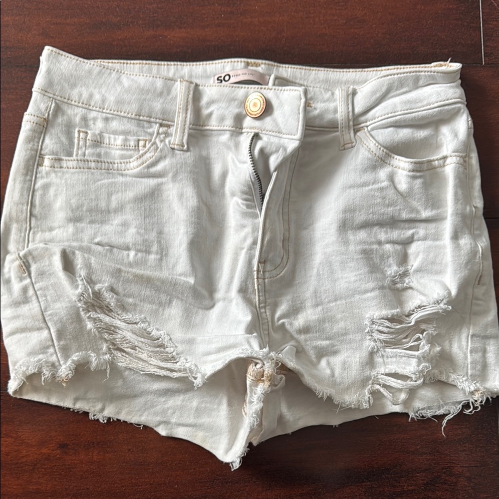 SO White Distressed Jean Shorts